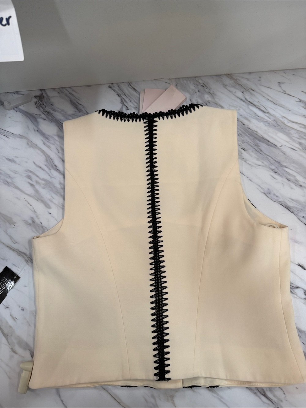 cinq a sept Cream Tank Top with Black Trim - Picture 6 of 6